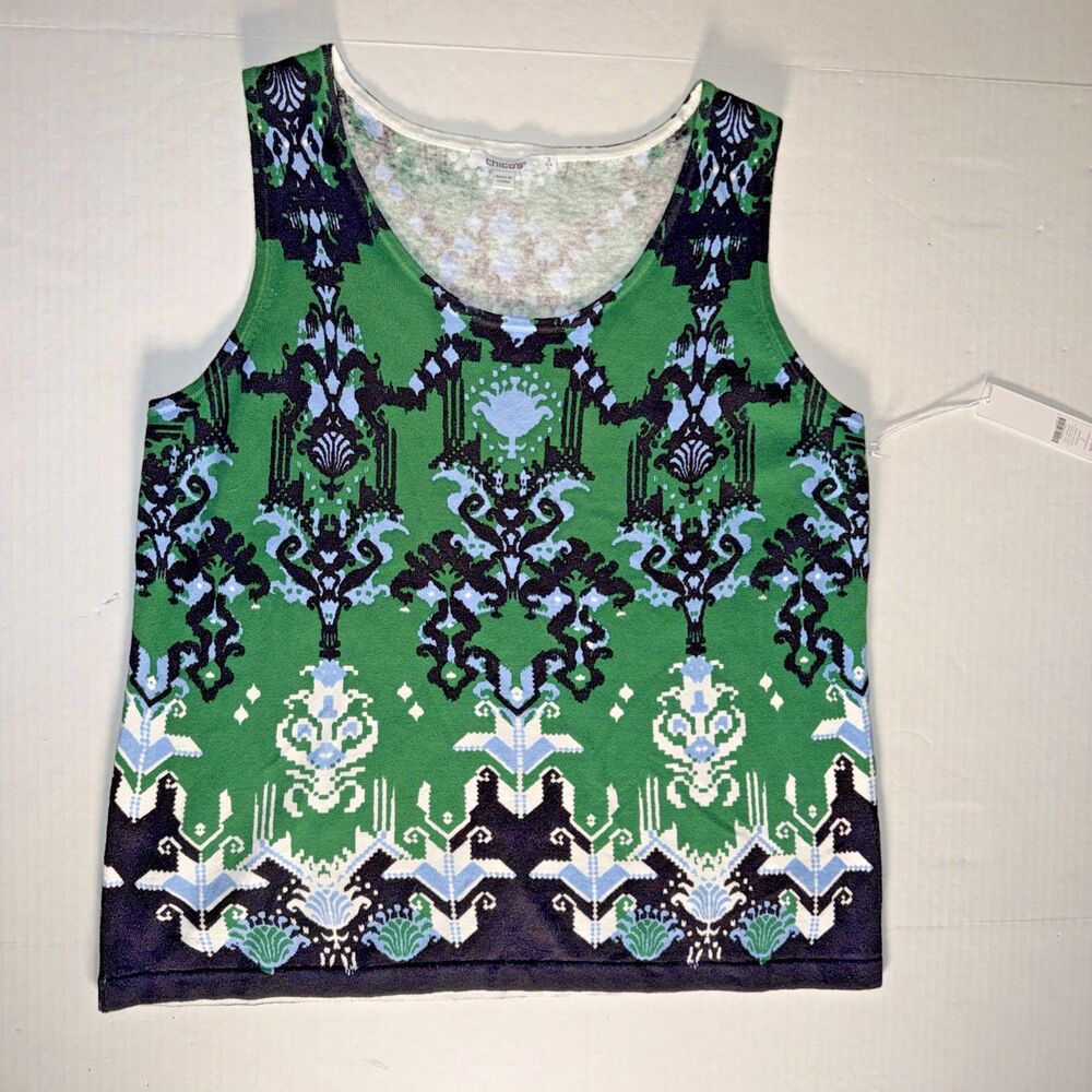 Chico's NWT Jardin Green  Tank Sweater Size 2 Large Sleeveless New Classic